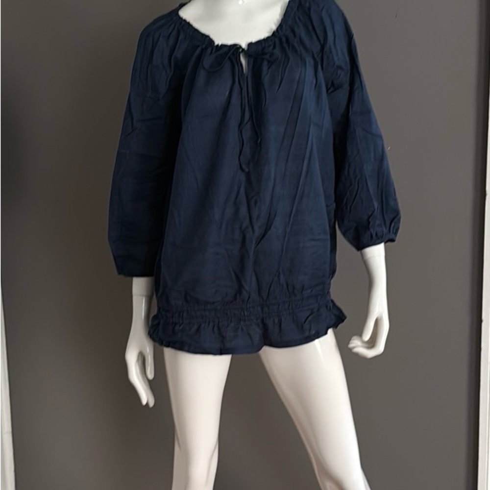 Navy Blue Peasant Blouse